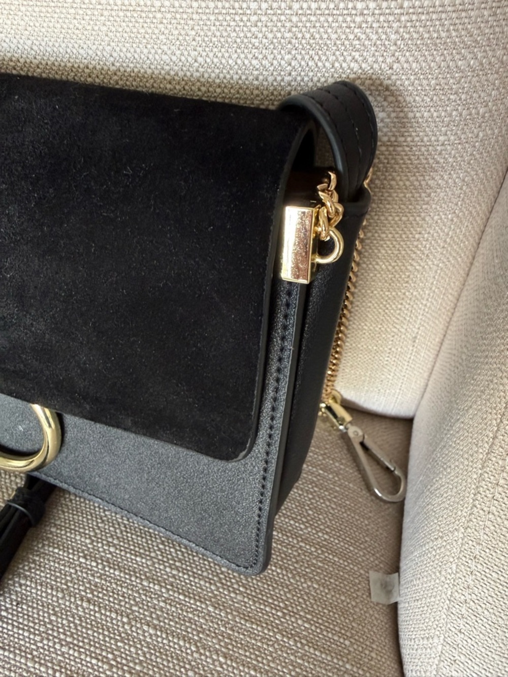 Chloé Faye Small Leather & Suede Crossbody Shoulder Bag Black Gold, ‼️MSRP $1390 - Picture 4 of 15
